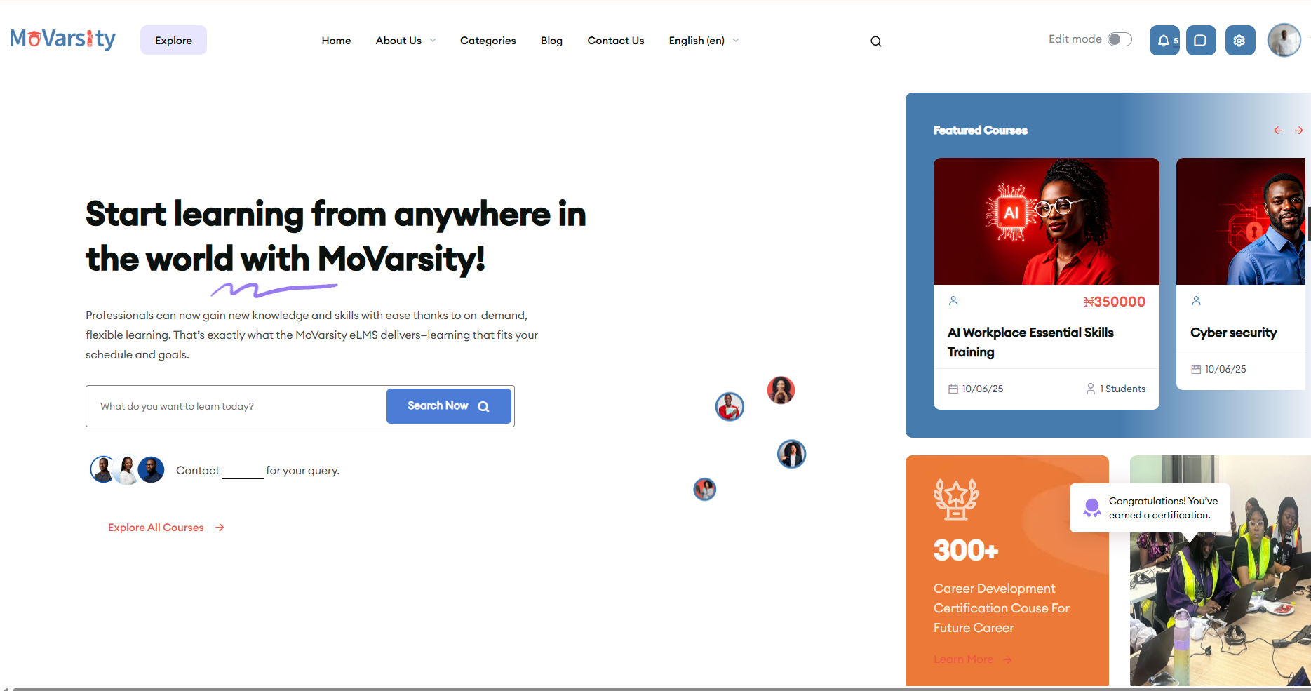 Screenshot of the Movarsity LMS project
