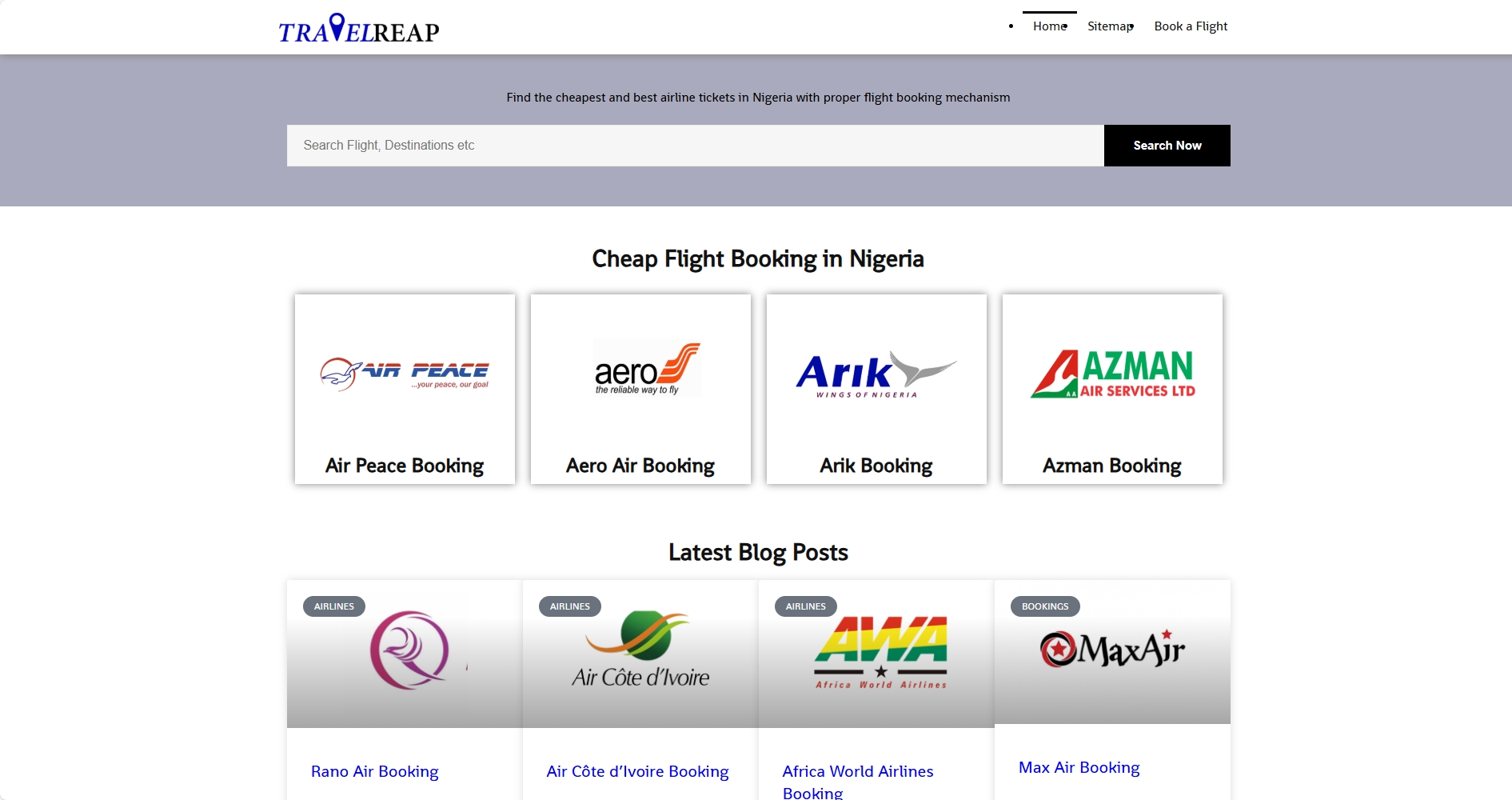 Screenshot of the Travel Reap project