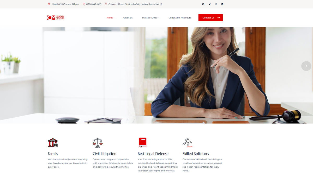 Screenshot of the CradenMoore Solicitors project